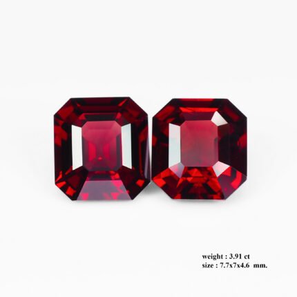 3.91 ct Burmese Unheated Spinel Pair – Deep Red Emerald Step Cut