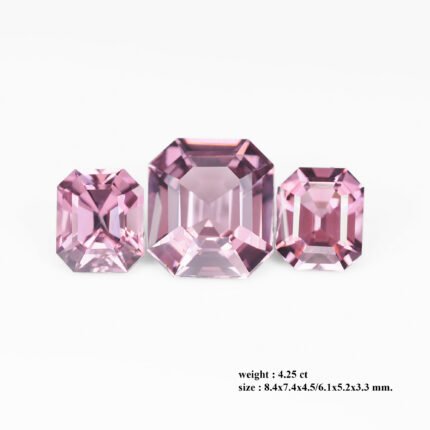 4.25 ct Burmese Unheated Spinel Trio – Rosy Pink Emerald Step Cuts